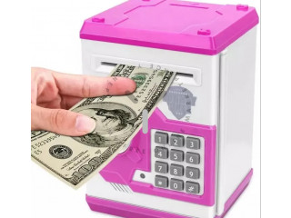 Cartoon Piggy Bank, Electronic ATM Password Cash Coin Can Auto Scroll Paper Money Saving Box Gift for Kids (color ,blue ,yellow,
